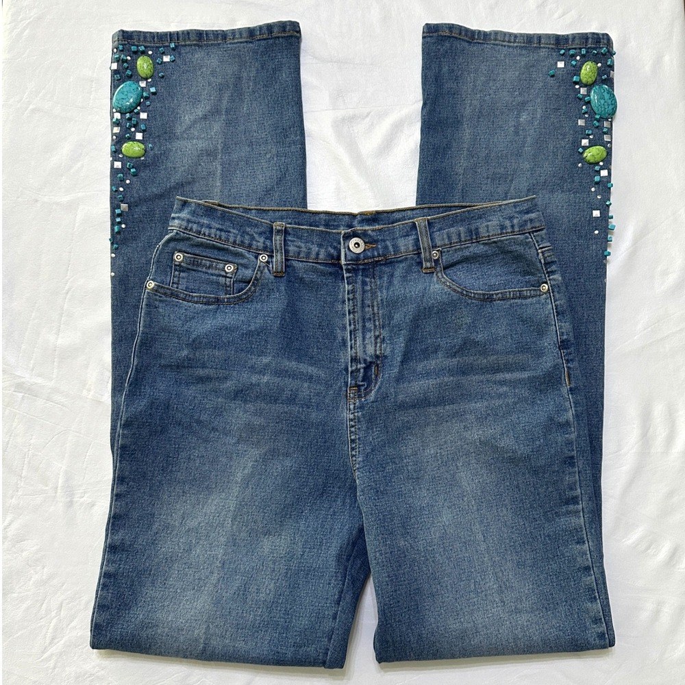 DG2 Diane‎ Gilman Bootcut Jeans 8T Tall Western Boho Cowgirl Festival Studded